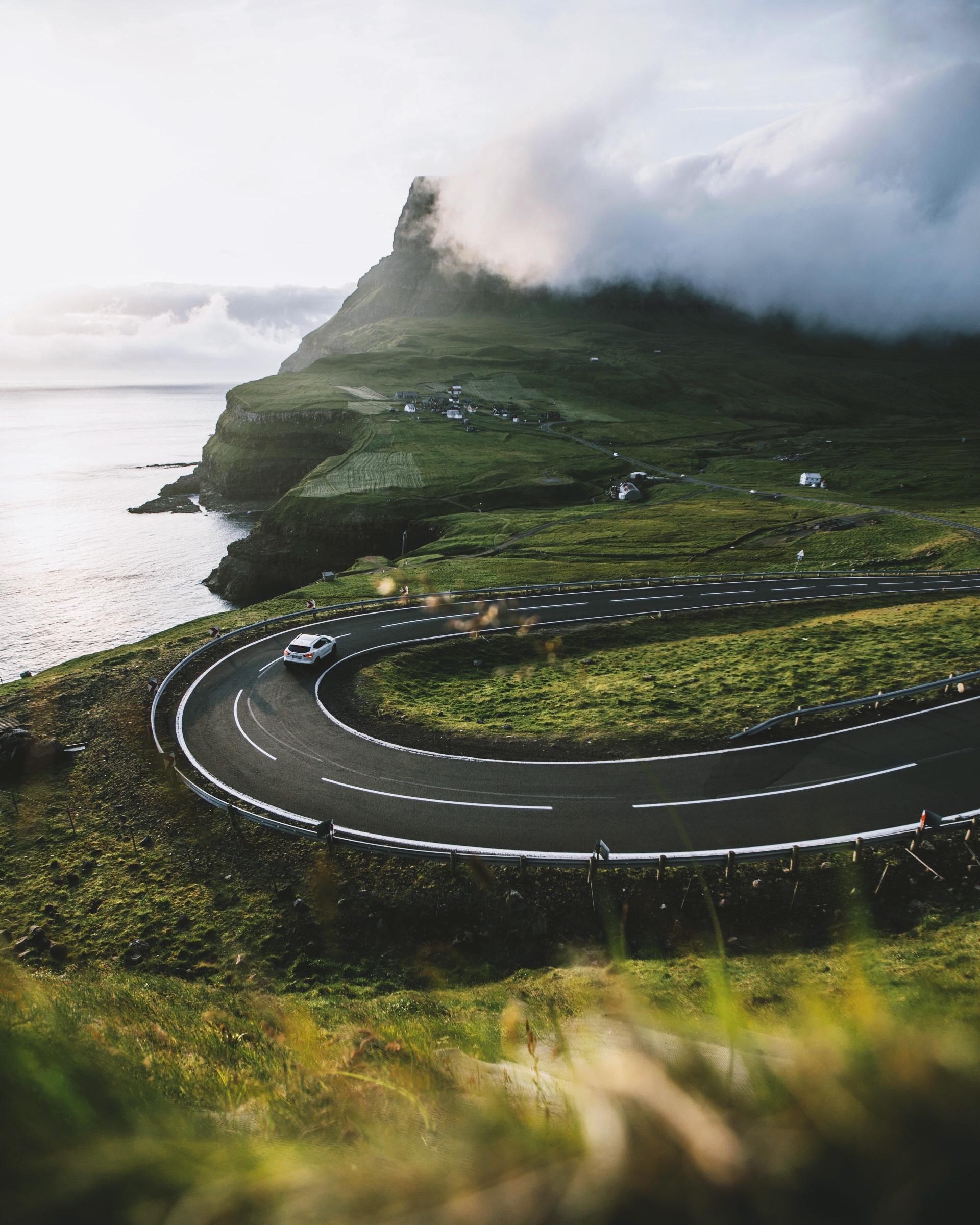 Scenic mountain road in Faroe Islands